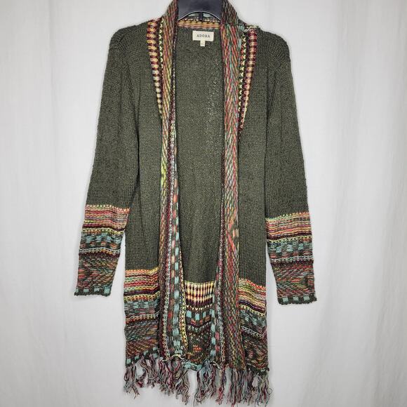 Adora Funky in Fringe Olive Cardigan Sweater Duster Jacket NEW Med/Large - Picture 1 of 7